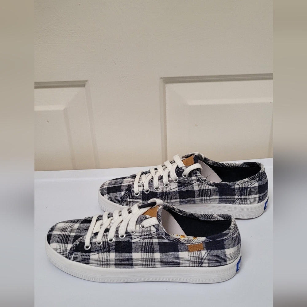 Keds Kickstart Linen Plaid Women Midnight Blue 6M- New with Box - Picture 3 of 7